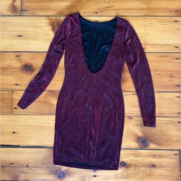 Windsor Glitter Mini Deep Back Cut Long Sleeve Dress - Picture 2 of 2